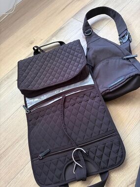 Vera Bradley Quilted Brown Travel Toiletry & Sling Set